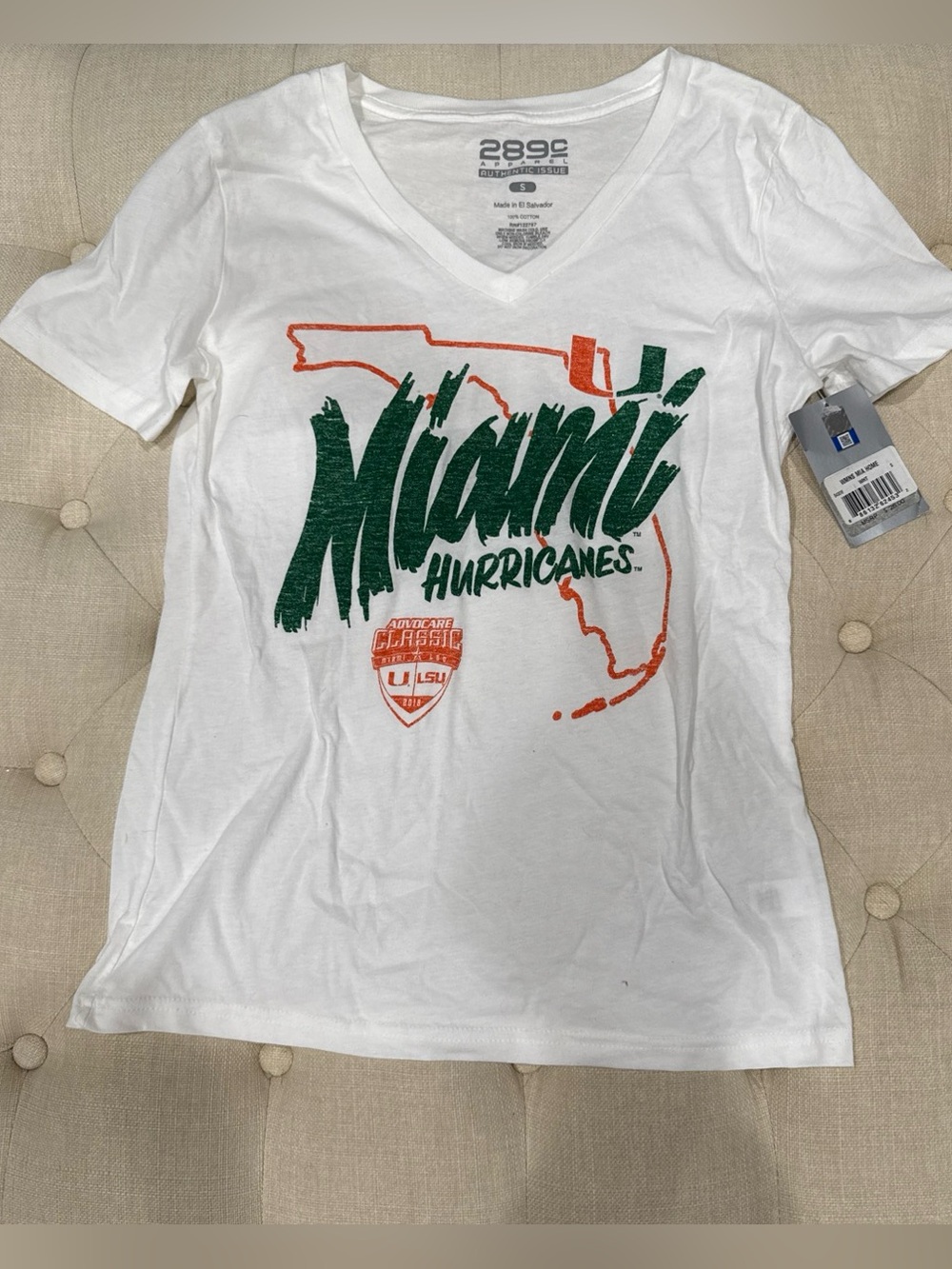 Miami Hurricanes Women's White V-Neck Graphic Tee